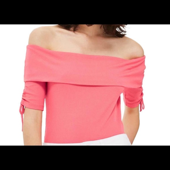 Topshop Tops - TOPSHOP BODYSUIT Coral Bandeau Off The Shoulders